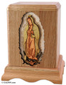Our Lady of Guadalupe Cremation Urn in Oak