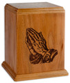 Laser Carved Praying Hands Cremation Urn - Mahogany
