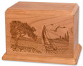 Laser Carved Soft Breezes Urn - Natural Cherry Wood