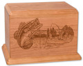 Laser Carved Boat Fishing Urn - Natural Cherry Wood