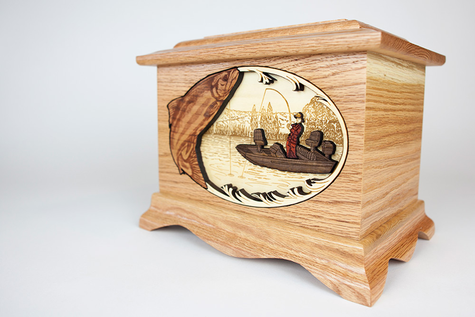 Boat Fishing Cremation Urn with Dimensional Wood Art - Urns Northwest