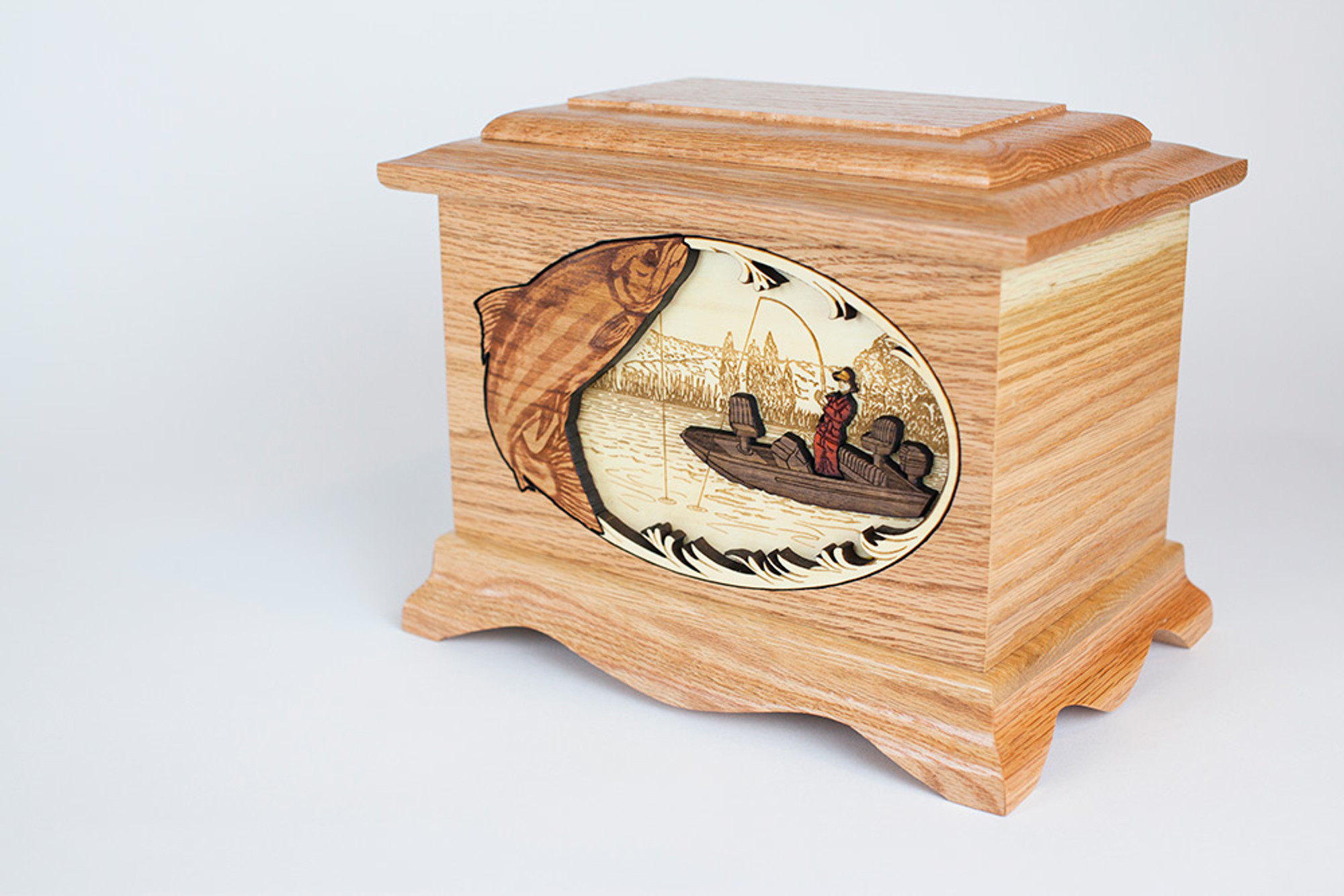 Salmon Boat Fishing Cremation Urn with Inlay Wood Art - Urns Northwest