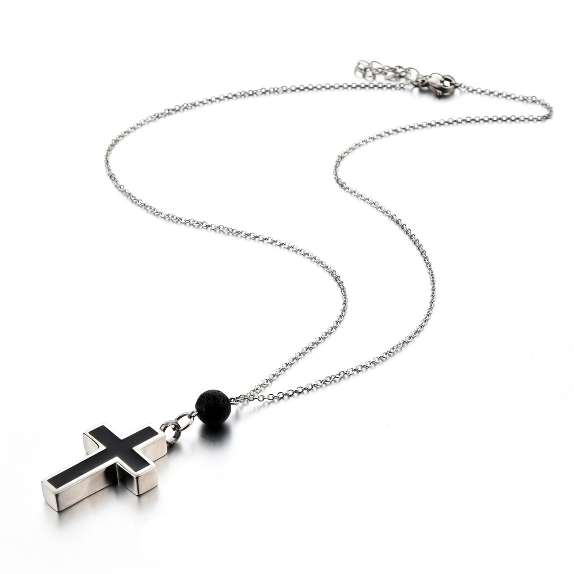 Cremation Necklace with Cross Urn Pendant and Lava Rock Essential Oil ...
