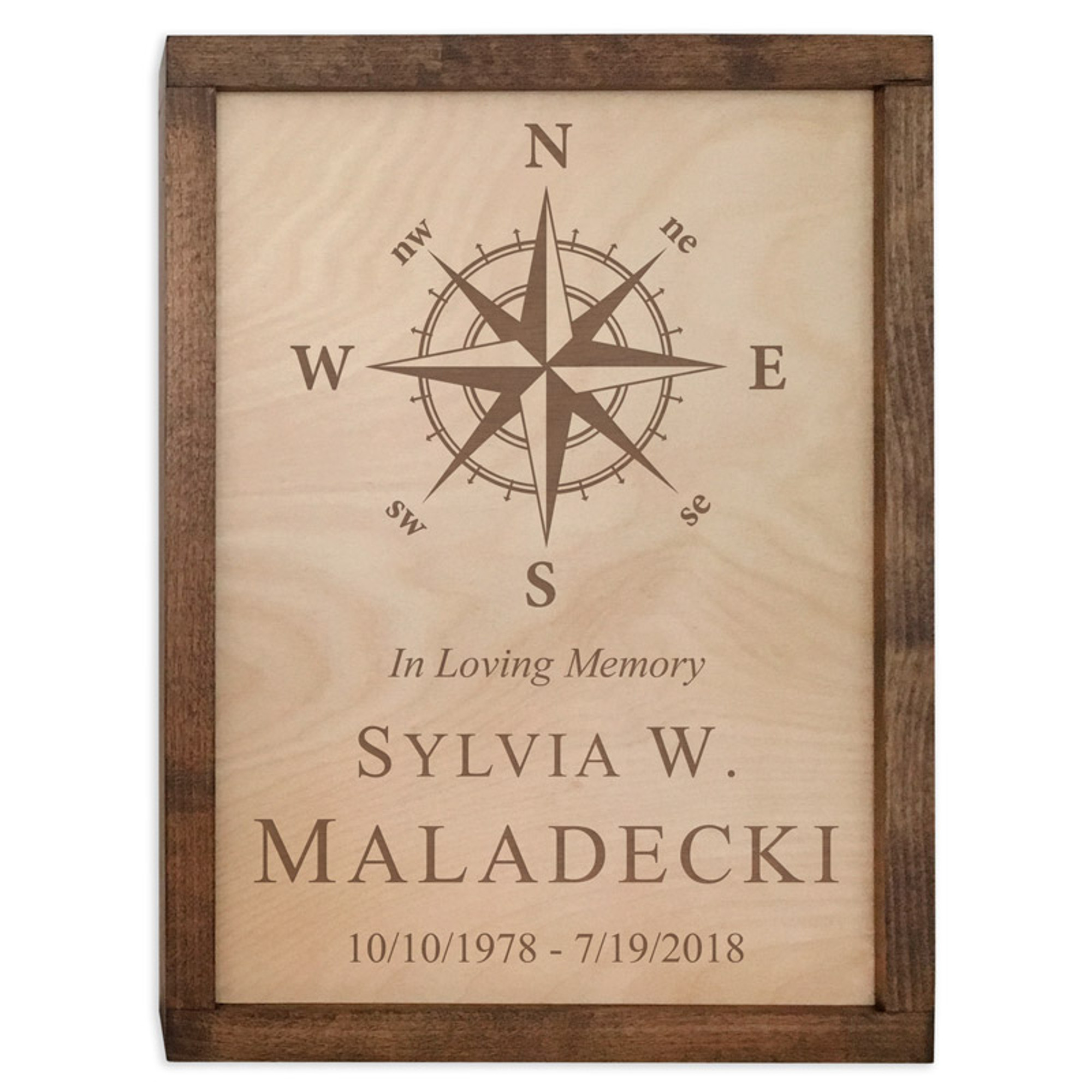 Compass Rose Wall Mounted Wood Cremation Urn Plaque - Urns Northwest