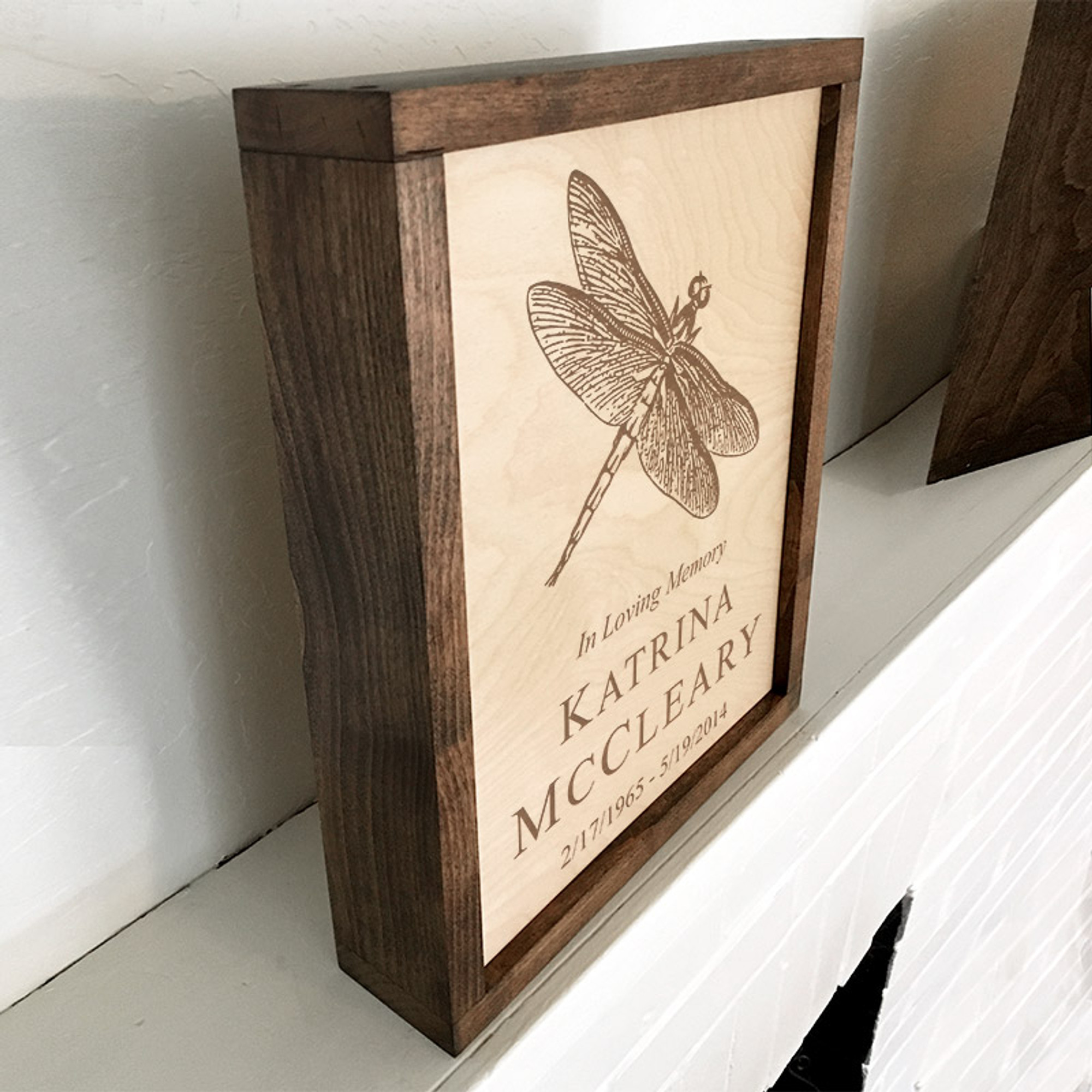 Military Memorial Wall Mounted Wood Cremation Urn Plaque - Urns