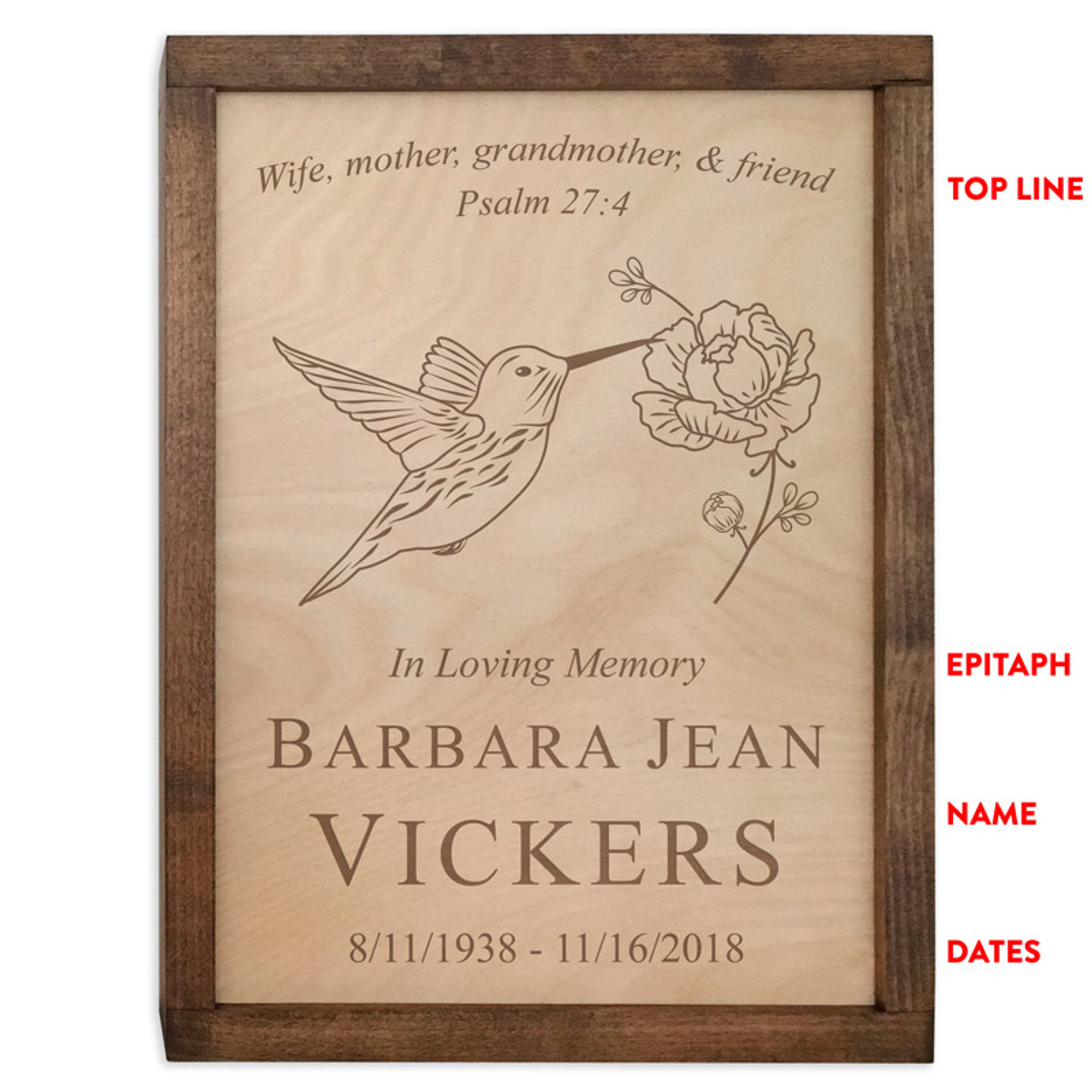 Hummingbird Wall Mounted Wood Cremation Urn Plaque - Urns Northwest