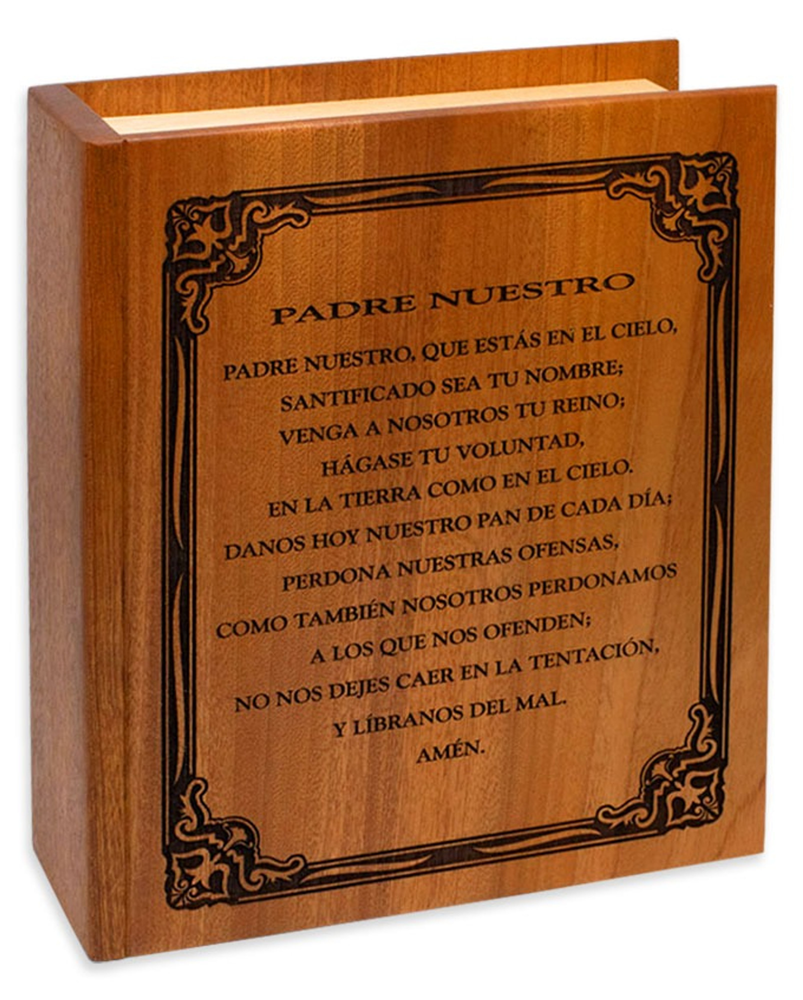 Bible Wood Inlay Cremation Urn with The Lord's Prayer (Spanish) - Urns  Northwest