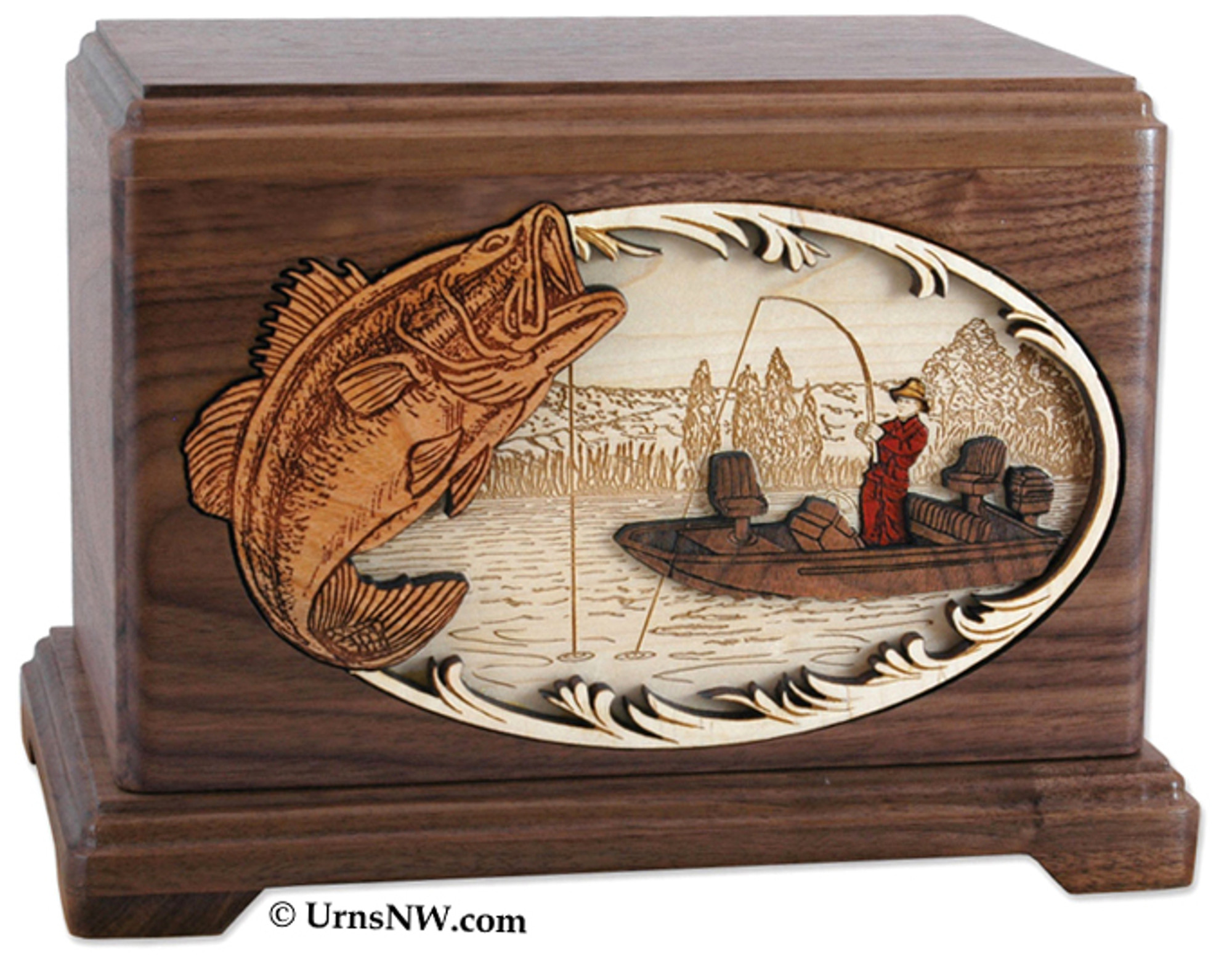 Boat Fishing Cremation Urn with Dimensional Wood Art - Urns Northwest