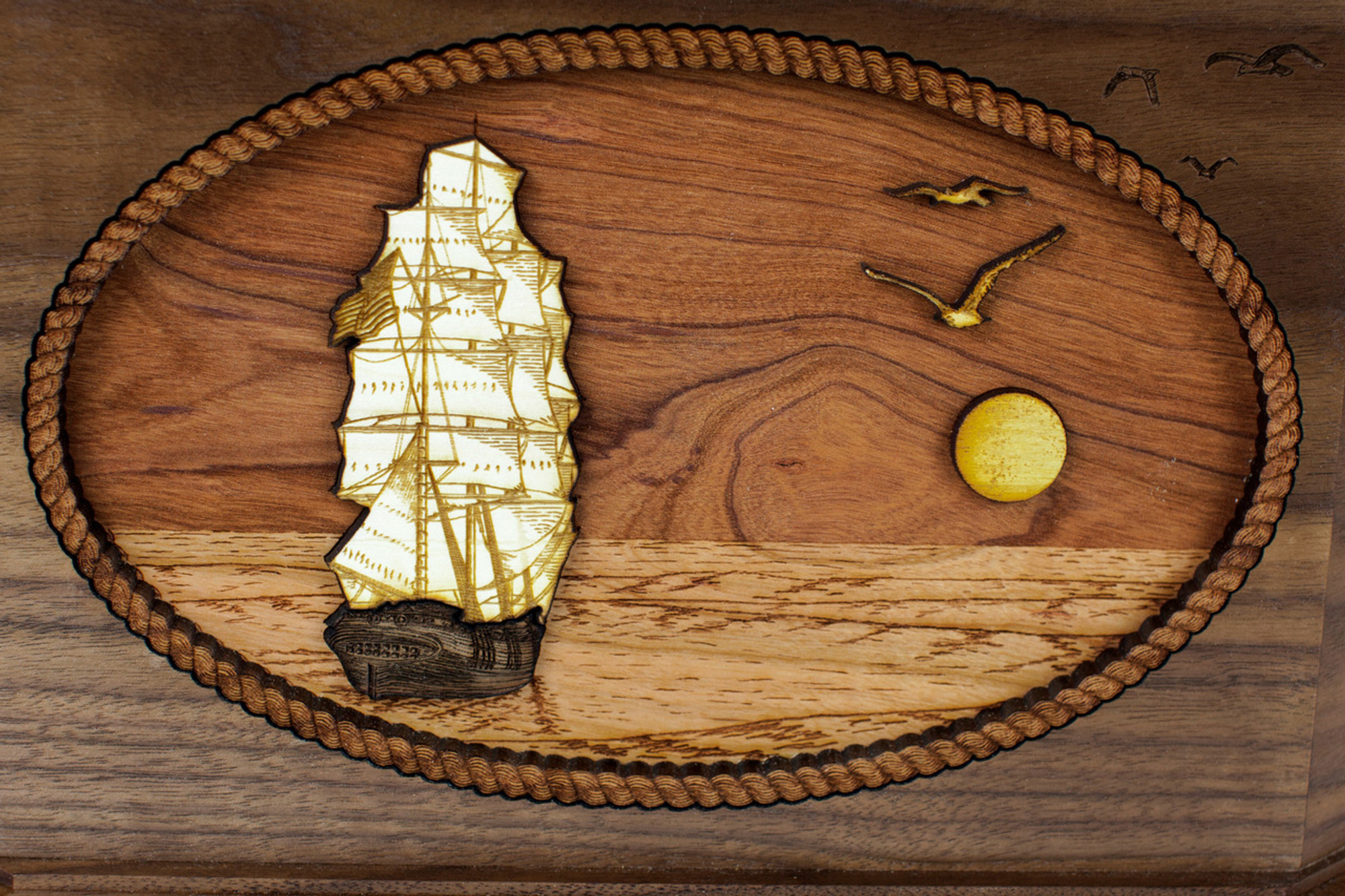 Boat Fishing Urn with 3D Inlay Wood Art