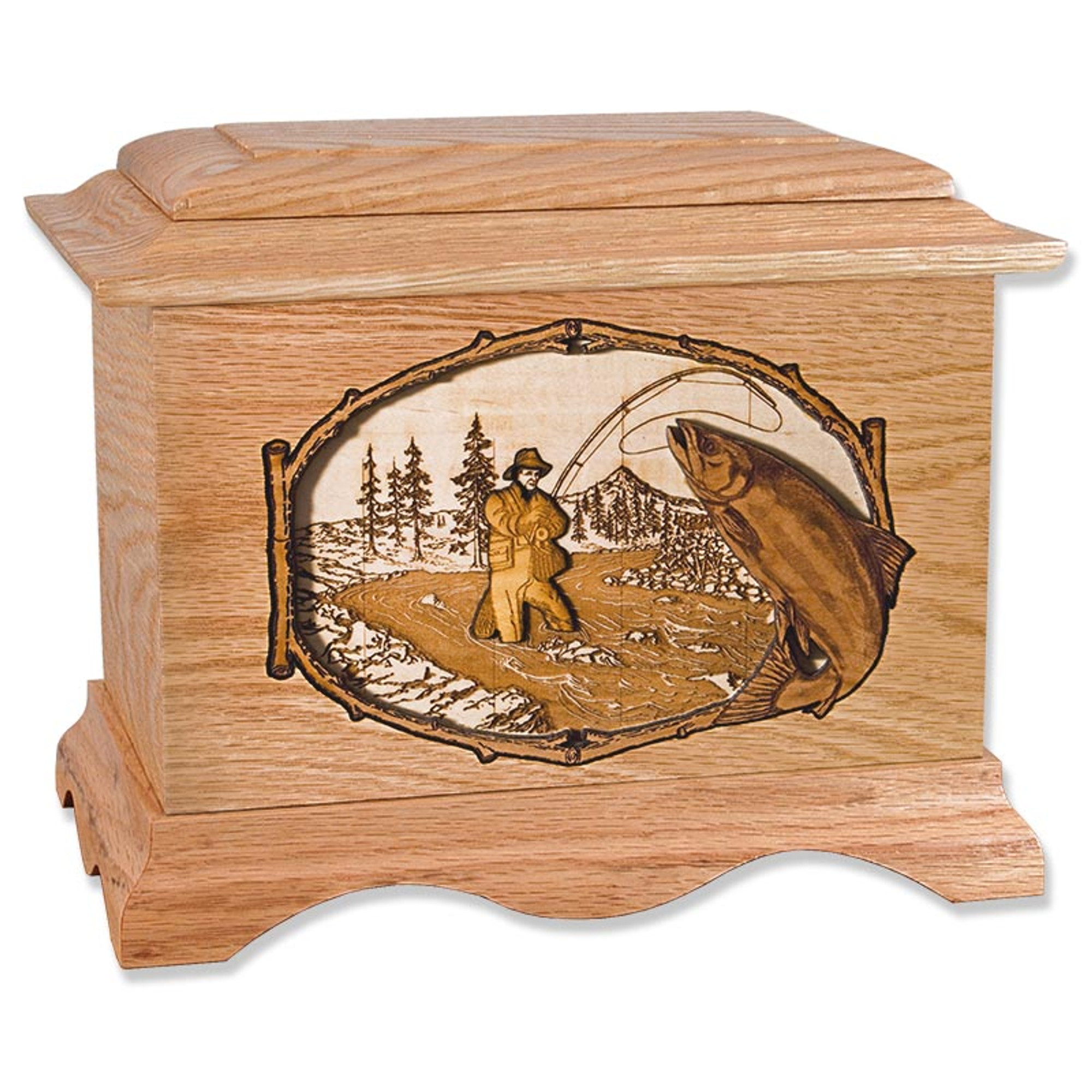 Personalised Engraved Wooden Fishing Box, Tackle Box with Fishing Line