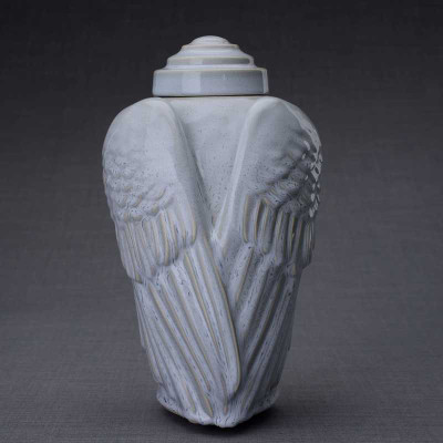 Grey Melange Angel Wings Ceramic Art Cremation Urn