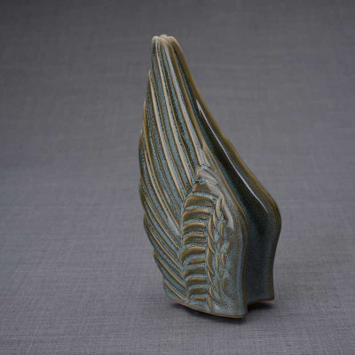 Angel Wings Sculpture Ceramic Cremation Urn in Oiled Green Melange - Urns  Northwest