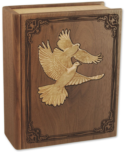 Bible Urn with Doves Book urn -Shown in Walnut