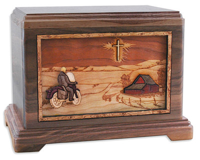 Motorcycle riding home to the farm
Adult cremation urn