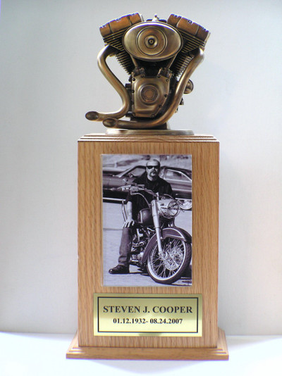 Motorcycle Engine Urn Tower Bronze Bust