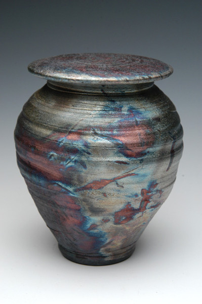 Handmade Raku Cremation Urn in Dolphin Blue