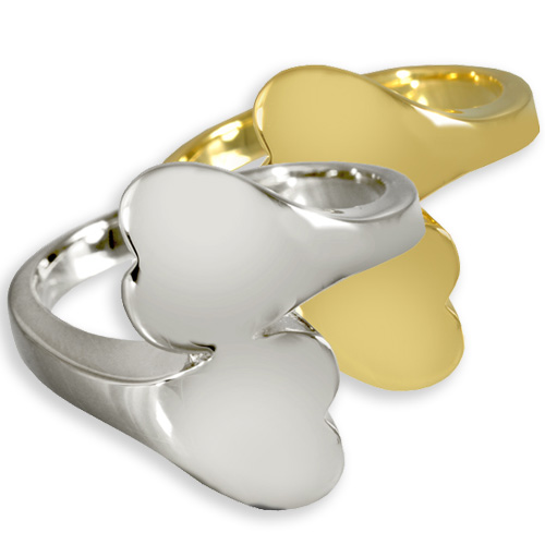 Double Heart Companion Cremation Ring with Two Compartments