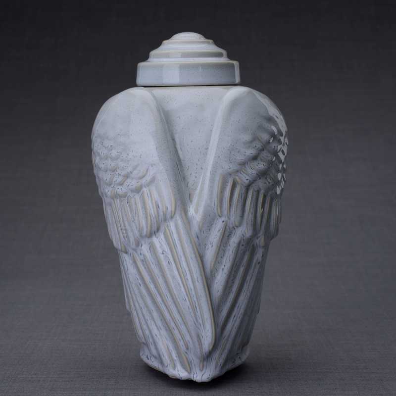 Angel Wings Sculpture Ceramic Cremation Urn in Oiled Green Melange - Urns  Northwest