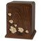 Walnut Wood Cremation Urn with White Floral Inlay