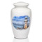 Metal Urn with Hand-Painted Lighthouse Art