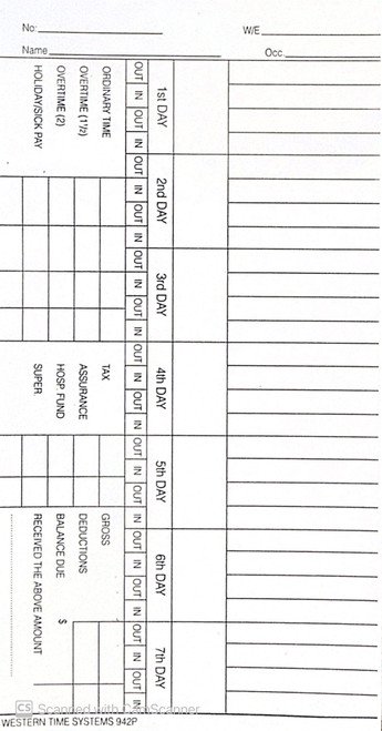 Weekly Time Card – Multi-Day In/Out (942P) | Box of 1000