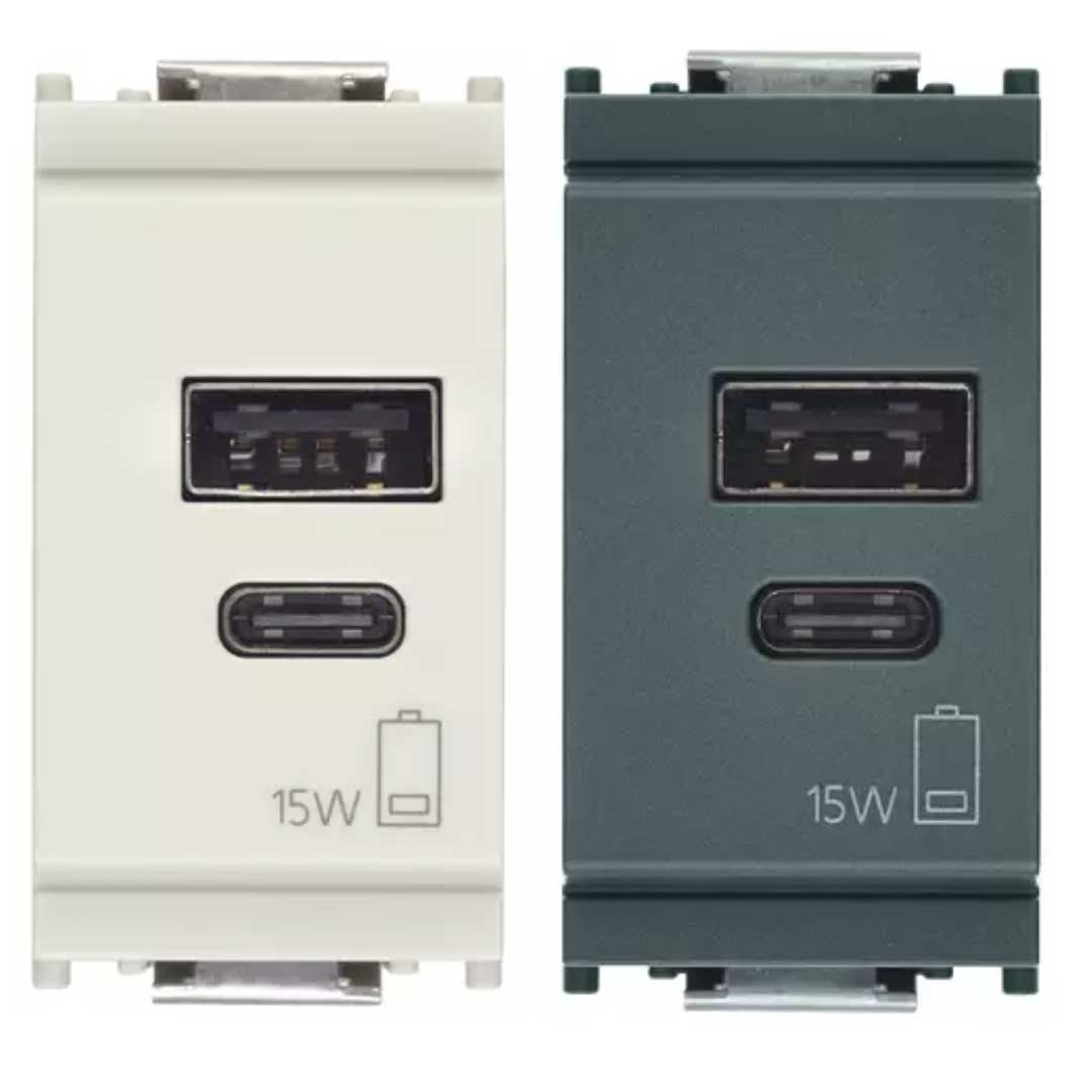 oniroview USB wandcontactdoos 5V 3A 15W USB-voeding compatibel met Vimar Idea 16368 1 module, zwart