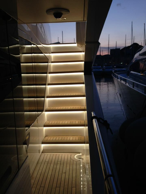 step lights on a yacht’s staircase