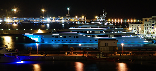 yacht with outdoor lighting on