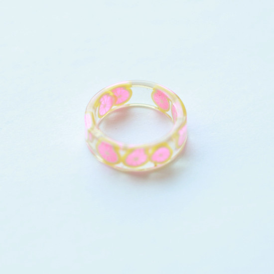 Clear Pink Grapefruit Print Resin Ring