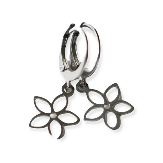 Silver Flower Huggie Hoop Earring