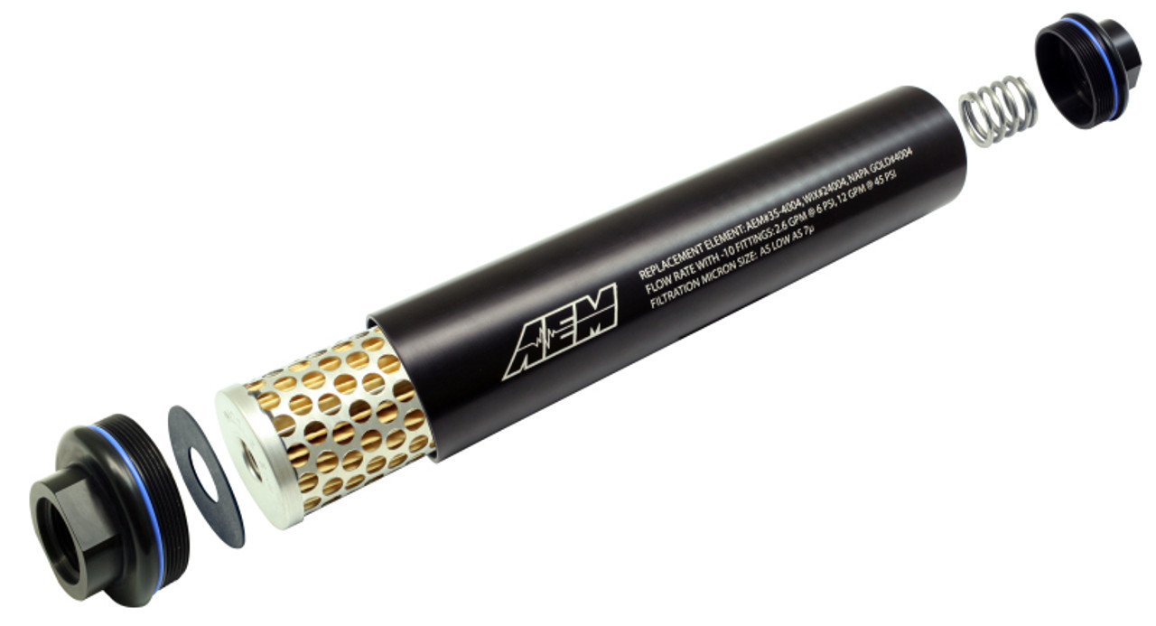 AEM Universal High Flow -10 AN Inline Black Fuel Filter - Internal