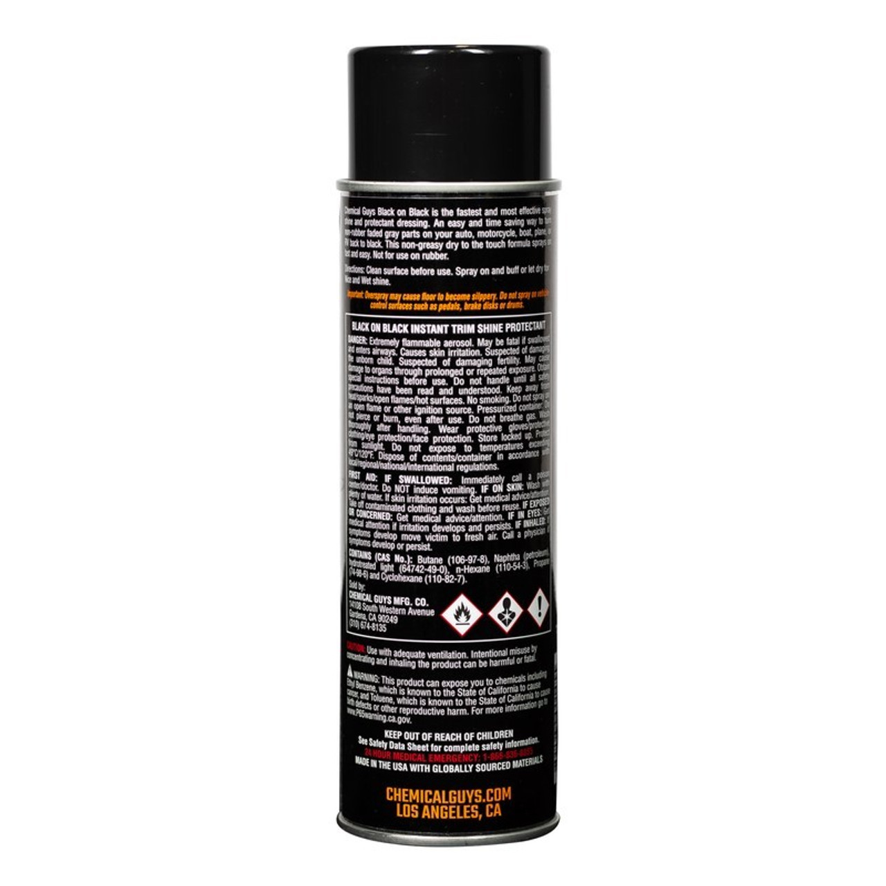 Chemical Guys Black on Black Instant Trim Shine Spray Dressing - Information Label