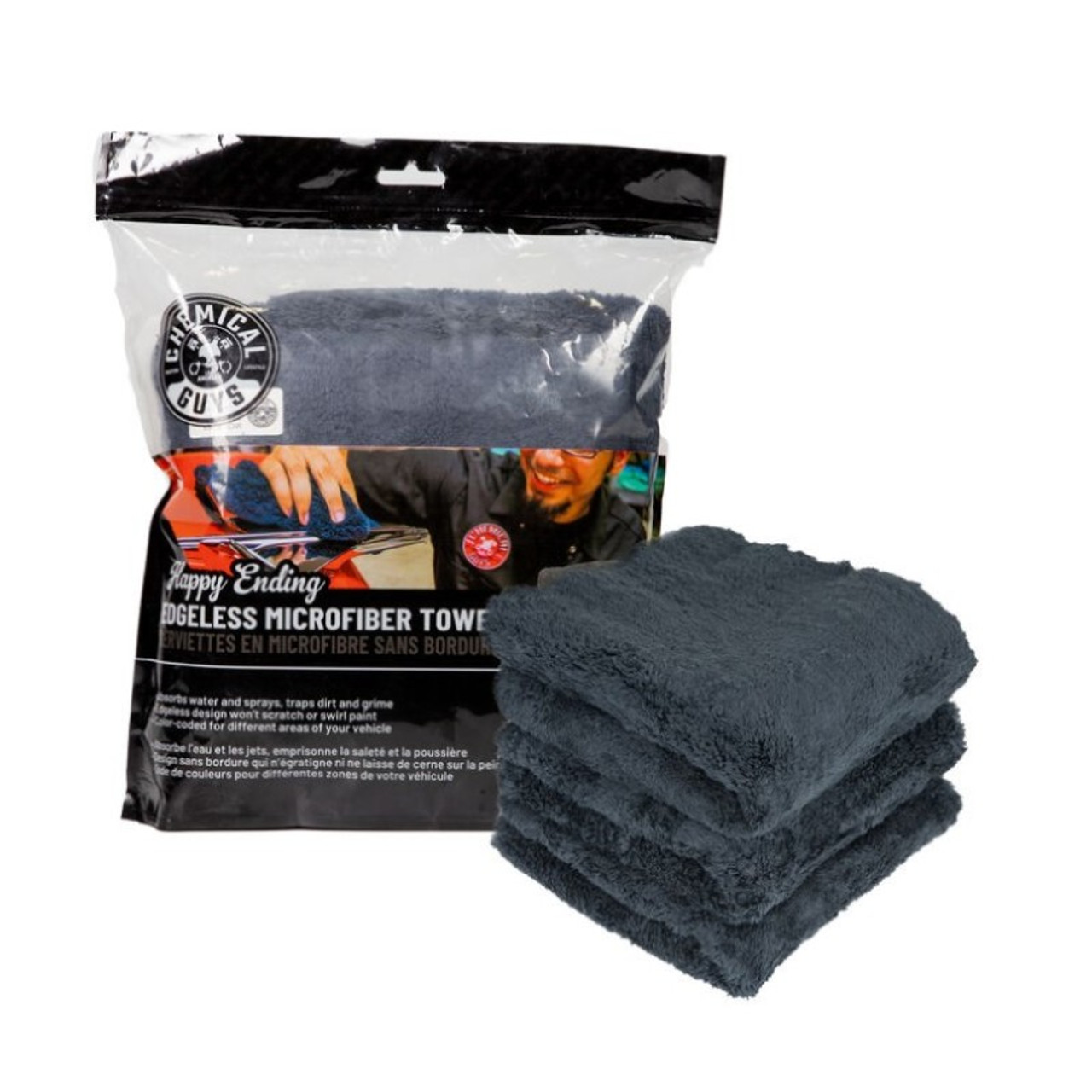 Chemical Guys Monster Edgeless Microfiber Towel - 16in x 16in - Black - 3  Pack - Case of 16 - MIC_805_3