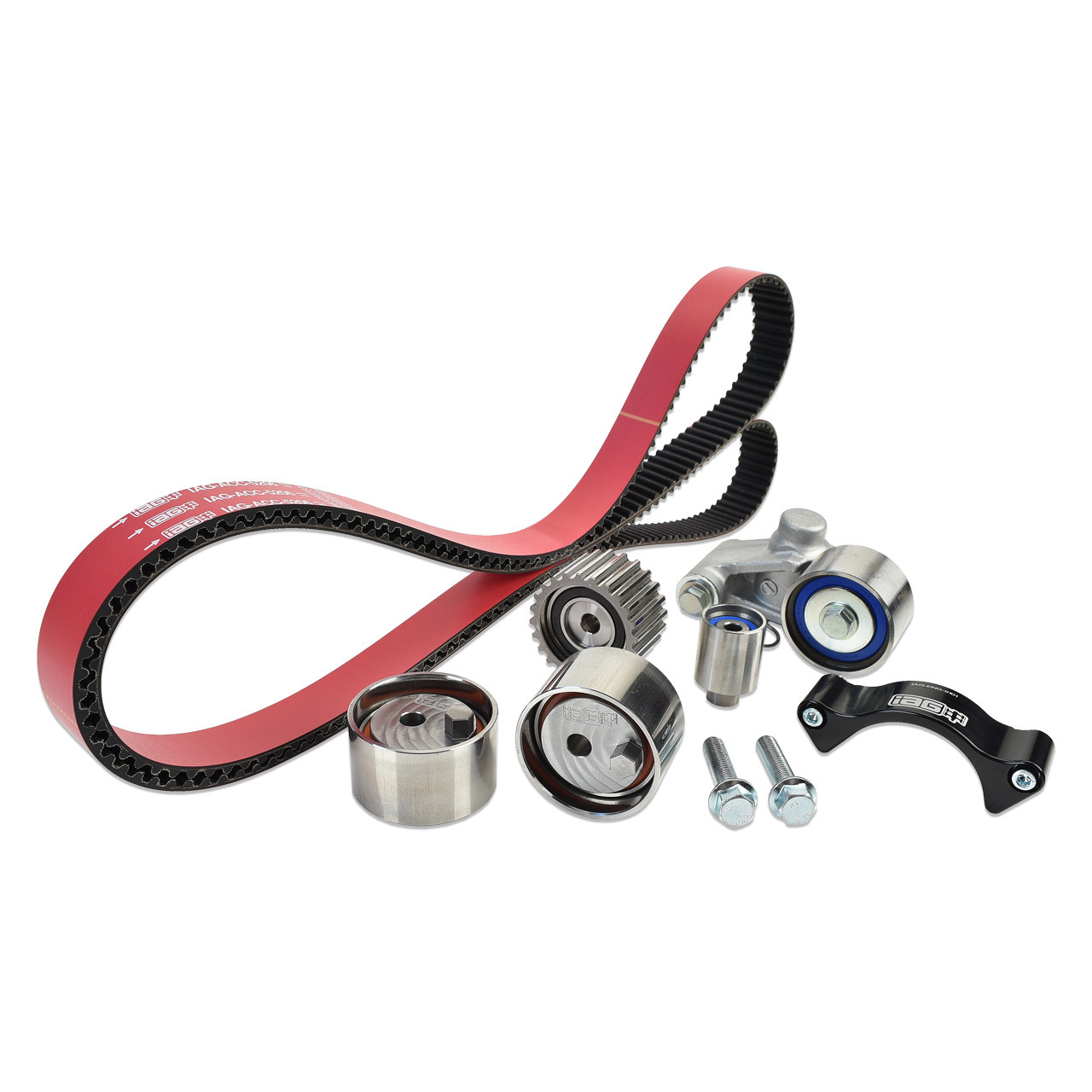 IAG Timing Belt Kit with IAG Red Racing Belt, Timing Guide, Adjustable Idlers & Tensioner for 02-14 WRX, 04-21 STI