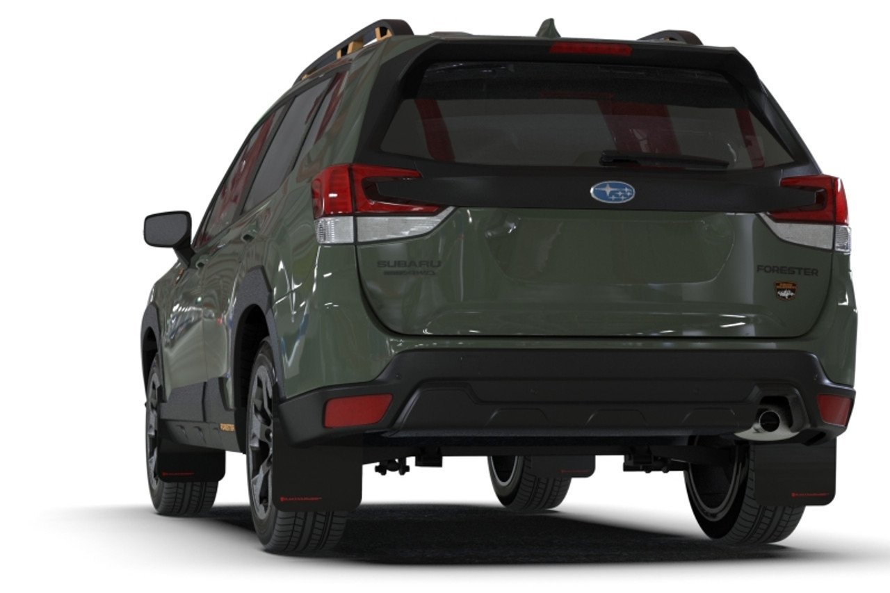 Rally Armor 22-24 Subaru Forester (Incl. Wilderness) Black UR Mud Flap w/White Logo - MF82-UR-BLK/WH - Installed 4