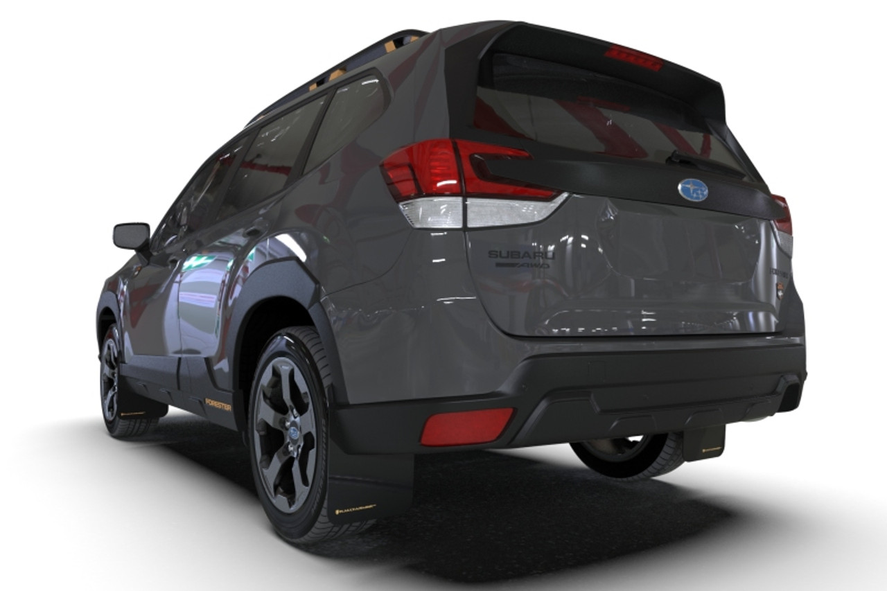 Rally Armor 22-24 Subaru Forester (Incl. Wilderness) Black UR Mud Flap w/Grey Logo - MF82-UR-BLK/GRY - Installed 4