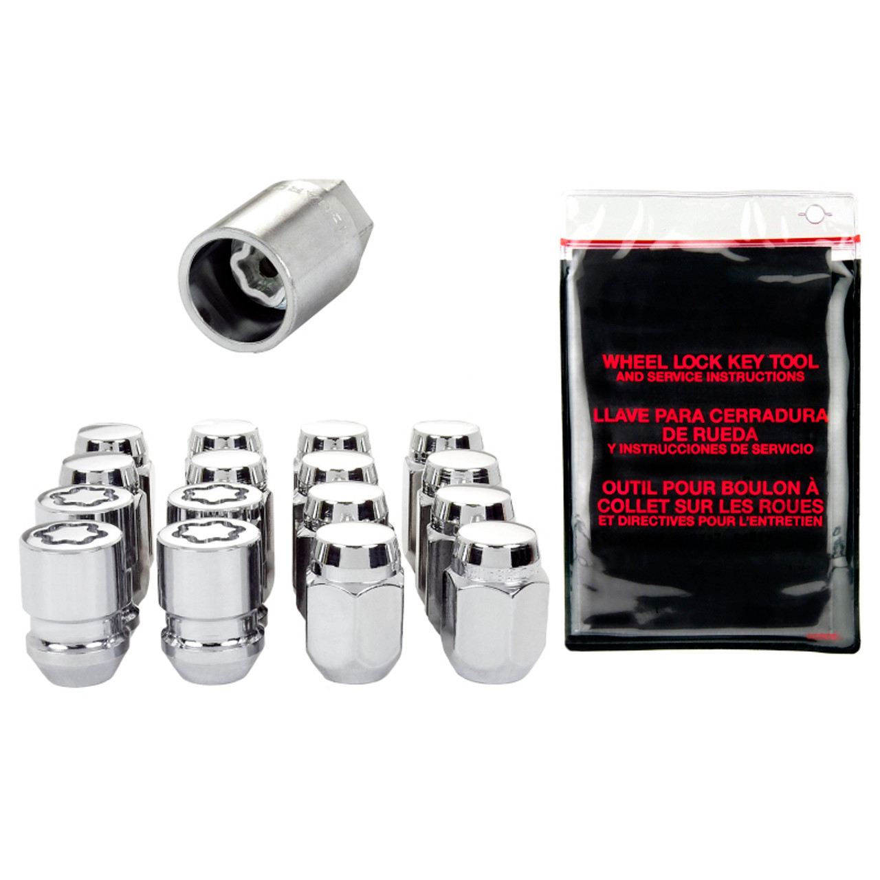 McGard 5 Lug Hex Install Kit w/Locks (Cone Seat Nut) M12X1.25 / 13/16 Hex / 1.28in. Length - Chrome - 84554 - Layout