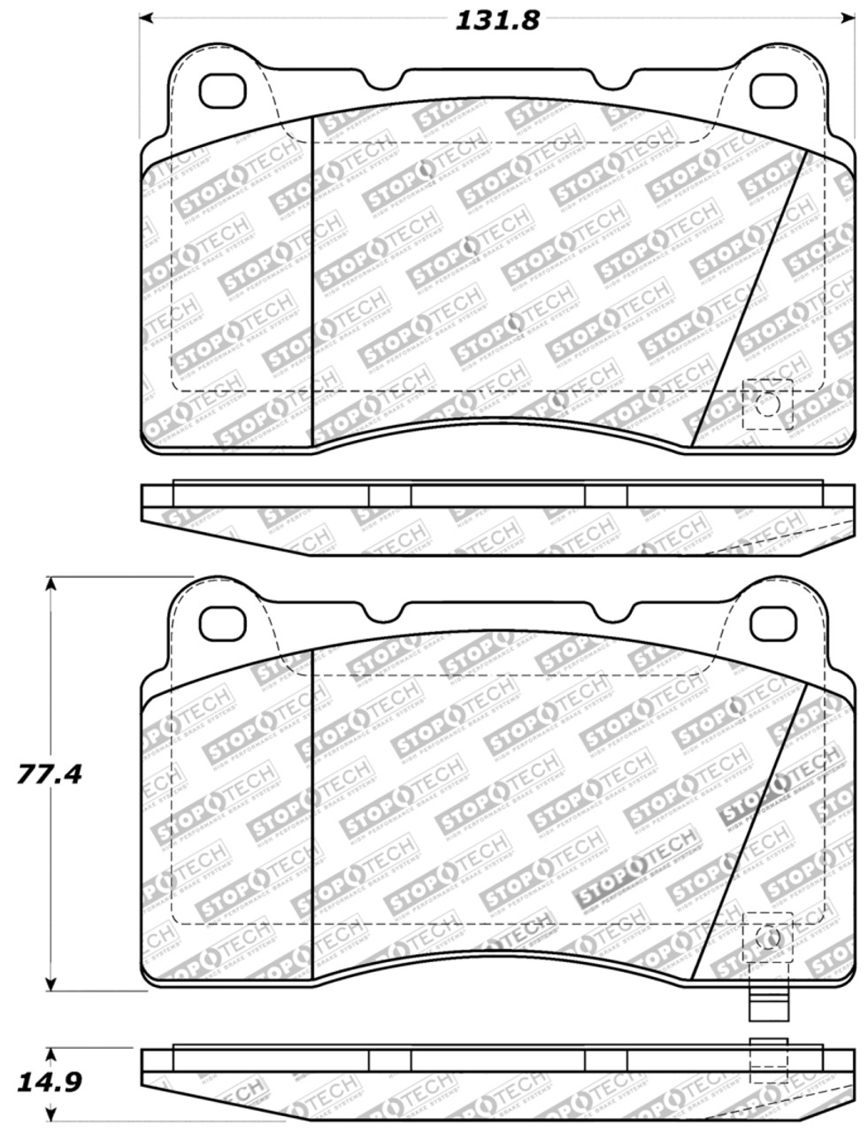 StopTech Performance 04-07 STi Front Brake Pads - 309.10010 - Technical Drawing