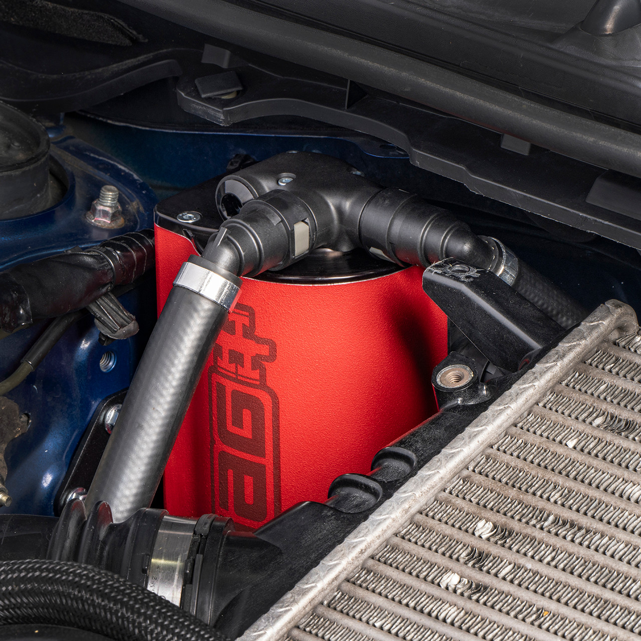 IAG Air / Oil Separator (AOS) Fits 2015-21 Subaru Impreza WRX - Installed Close-Up 3