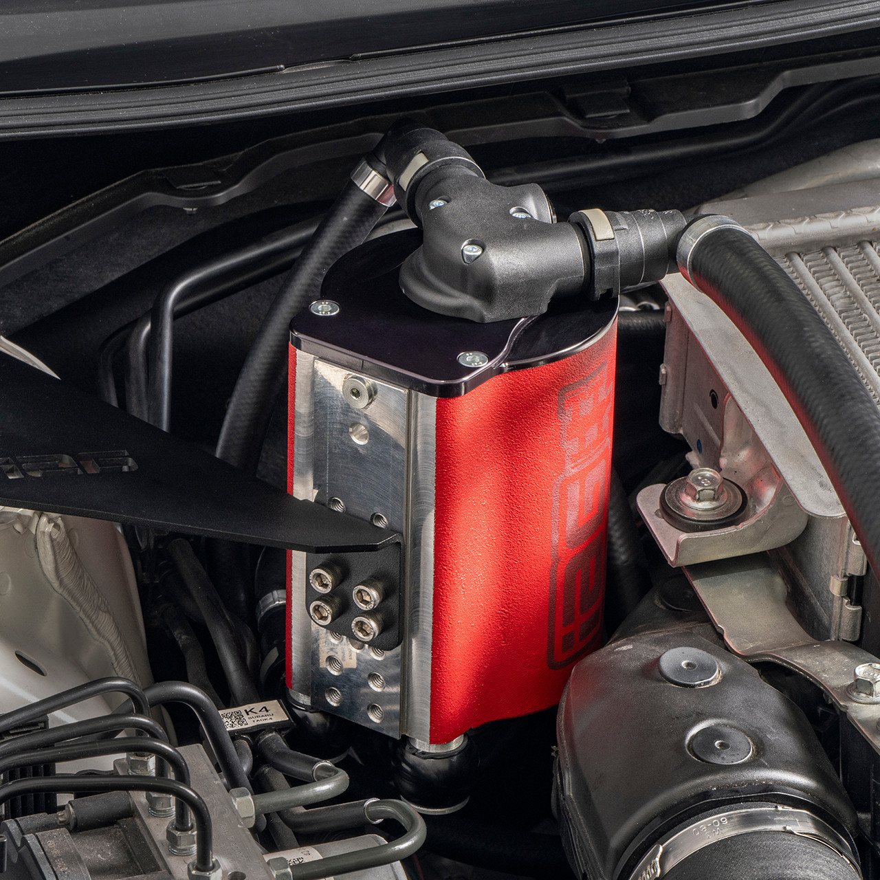 IAG Air / Oil Separator (AOS) Fits 2022-24 Subaru WRX - Installed Close-up 2