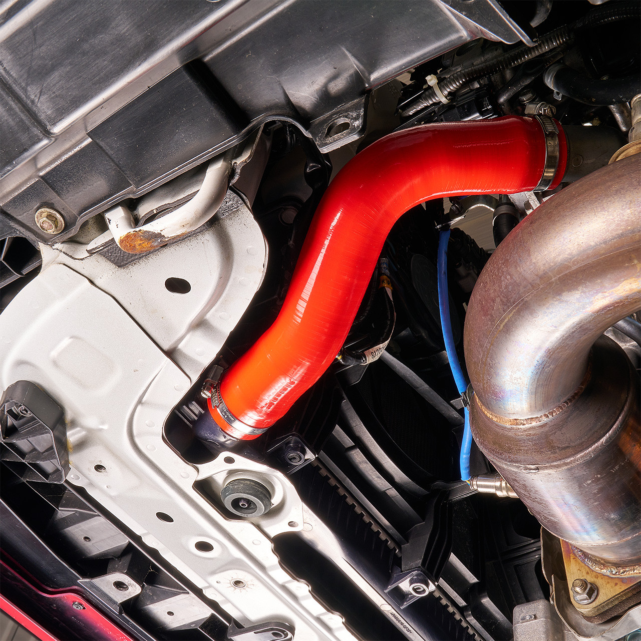 IAG Silicone Upper & Lower Radiator Hose Kit For 2022-26 WRX - Red Install 3