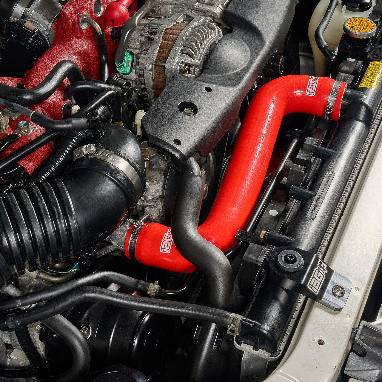 IAG Silicone Upper & Lower Radiator Hose Kit For 2002-07 WRX, 04-07 STI - Red Installed 2