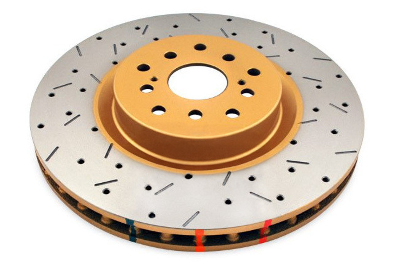 DBA Front 4000 Series XS Gold Drilled & Slotted Brake Rotor For 2004 Subaru WRX STI