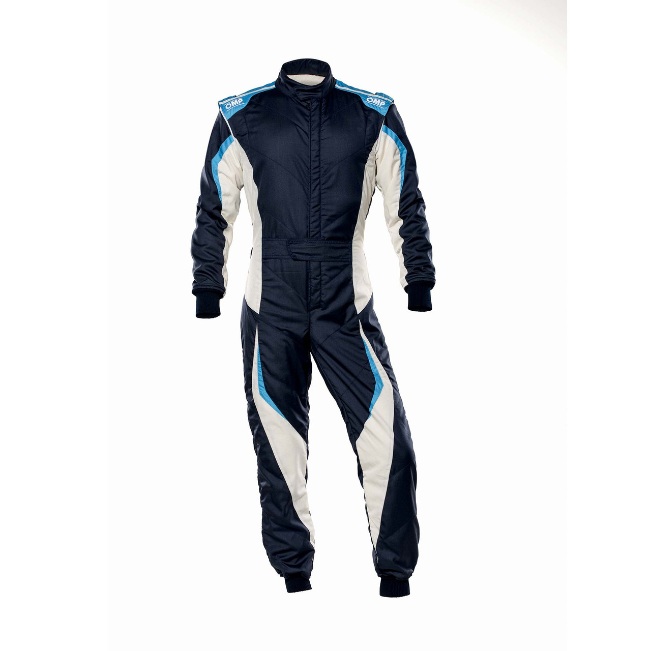OMP Tecnica Evo Overall FIA 8856-2018 - Navy Blue / Grey / Cyan - Size 54 FIA 8856-2018 + SFI - IA0-1859-B01-SF-246-54