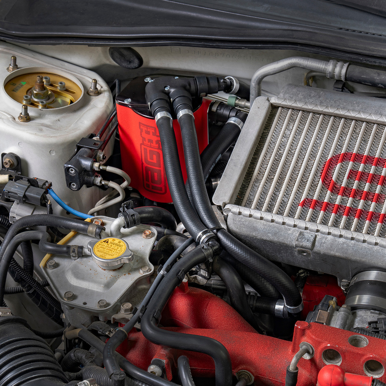 IAG Air / Oil Separator (AOS) Fits 06-07 Subaru Impreza WRX & 04-07 STI - Install Close-up