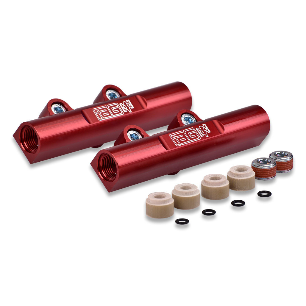 IAG Blemished V3 Top Feed Fuel Rails 02-14 Subaru WRX, 07-20 STI, 08-12 LGT, 06-13 FXT (Red Finish / Condition B09)