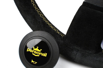 Personal Grinta 330 Steering Wheel in Black Suede with Yellow Stitching Personal Grinta 330 Steering Wheel in Black Suede with Yellow Stitching