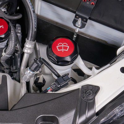 IAG Revolve Washer Fluid Reservoir Cap w/ Anodized Color Accent for 22-24 WRX, 13-24 BRZ - Red Installed