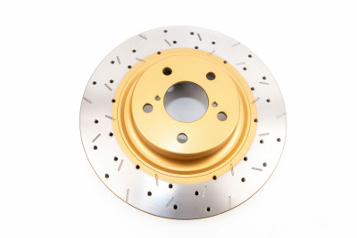 DBA Front 4000 Series XS Gold Drilled & Slotted Brake Rotor For 2006-14 Subaru WRX, 13-25 BRZ DBA Front 4000 Series XS Gold Drilled & Slotted Brake Rotor For 2006-14 Subaru WRX, 13-25 BRZ