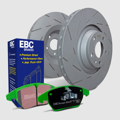 EBC S2 Greenstuff Front Brake Pads and Ultimax Slotted Front Rotor Kit For 2022-24 Subaru WRX